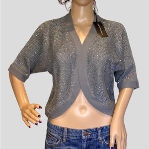 Isabella Rodriguez Gray Sequins Bolero Half Sleeved Sweater Cardigan Size XL NWT